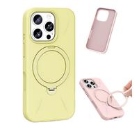 360° Spin Magnetic Ring Stand Silicone for iPhone 17 Pro Max Case, Liquid Silicone Rubber Soft Phone Case for 17/16/15/14 Series, Shockproof Vibrant Grip Full Camera Protection (Yellow,For iPhone16)