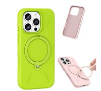 360° Spin Magnetic Ring Stand Silicone for iPhone 17 Pro Max Case, Liquid Silicone Rubber Soft Phone Case for 17/16/15/14 Series, Shockproof Vibrant Grip Full Camera Protection (Green,For iPhone16)