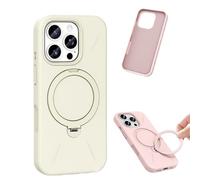 360° Spin Magnetic Ring Stand Silicone for iPhone 17 Pro Max Case, Liquid Silicone Rubber Soft Phone Case for 17/16/15/14 Series, Shockproof Vibrant Grip Full Camera Protection (White,For iPhone15Pro)