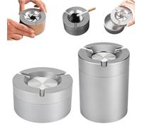 360° Stainless Steel Twist-Lock Ashtray,Stainless Steel Sealed Ashtrays with Spin Lid,Windproof Odor-Proof Car Ashtray with Cigarette Holder for Home Office Travel