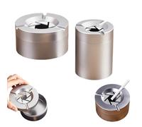 360° Stainless Steel Twist-Lock Ashtray, Use With Spin Lid, Metal Hinged Lid With Dust-Proof Cover, Cigarette Holder for Car & Home (A+B)