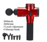 3600R/min Indicador LED Terapia Pistolas Masajeador Masajeador Muscular Dolor Masajeador Máquina Relax Cuerpo Alivio 6 Cabezales con Bolsa Rojo