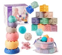 365 TIENDA Juguetes Montessori 1 Años - Set de 22 Piezas Sensoriales de Silicona Suave para Apilar y Encajar - Educativo y Seguro - Regalo Ideal para Bebés Montessori 6 a 12 Meses