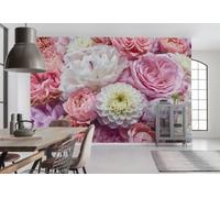 368x254 CM Mural Gigante Pintado Flores Blanco Rosa Comedor Decoración Arte