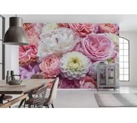 368x254 CM Mural Gigante Pintado Flores Blanco Rosa Comedor Decoración Arte