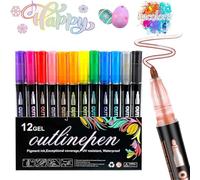 36Color Coloring Lightstick Graffiti Pens, Coloring Lightstick Graffiti Highlighter Pens, Shimmer Double Line Outliner Markers, Colors Double Line Outline Art Pens for Drawing/Greeting Cards (12Color)
