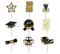 36pcs Graduation Stick Graduation Decorations Class of 2025 Picks Black and Gold Congrats Table Topper Decor for Kindergarten College High School (Black One Size)