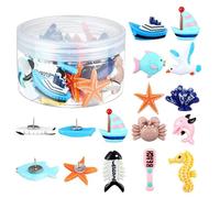 36Pcs Plastic Sea Theme Thumbtacks Safe Design Push Pins With Storage Box For Wall Decorations School And Office Use Ocean Theme Thumbtacks