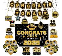 36Stk Decoración para Fiesta de Graduación 2025, Globos de Graduación Oro Negro con Banner, Balones de Números 2025, Globos de Graduacion Kit para Fiesta Decoración