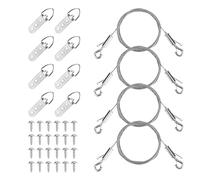 36uds Kit de Alambre Resistente Colgar Cuadros, Ajustable 4uds Cables Colgantes con Ganchos 8uds Anillas en D y 24uds Tornillos para Lienzos Pinturas Espejos Marcos Arte Pared Capacidad 23kg