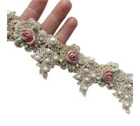 36x Pearl Rose Flowers Gold Lace Trim Embroidered Ribbon Fabric Patchwork Sewing Craft For Costume Clothes Decoration(Gold)