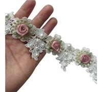 36x Pearl Rose Flowers Gold Lace Trim Embroidered Ribbon Fabric Patchwork Sewing Craft For Costume Clothes Decoration(Beige)