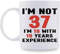 37.º para mujeres - 1986 para mujeres, taza de café de 37 años para mamá, esposa, amiga, hermana, ella, colega, compañera de trabajo - Taza de 325 ml, tengo 37 años, tengo 18