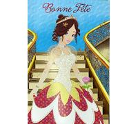 37-046-2 Tarjeta de felicitación BUENA FIESTA Princesa Reina Castaño Vestido de Bola Corona Flor Rosa para Niña Ilustración Juventud con Sobre Formato 12x17,5cm Celebrar un nombre Santa Catalina 25 de