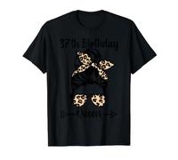 37 cumpleaños Queen Happy 37 años de Edad, moño desordenado Leopardo Camiseta gráfica económica, Hombre, Negro, XL