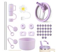 37 piezas de accesorios púrpura para Stanley Cup, tapa de repuesto para taza de 40 oz protección contra fugas, tapa de pajita, protector inferior de silicona, charm, para 1,2 l y 850 ml