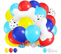 37 Piezas Globos de Cumpleaños, Látex Globo Rojo Amarillo Azul, Globo Pata de Perro, Globos de Papel de Aluminio Blanco Globos de Huesos de Perro, Globo Helio para Cumpleaño Baby Shower (E)