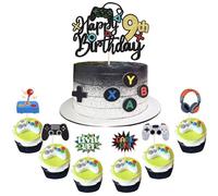 37 piezas Happy 9th Birthday decoración para tartas con purpurina videojuego decoración juego en controlador de 9 años Cupcake Toppers para temas de juegos niños niñas 9th cumpleaños fiesta decoración