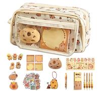 37 Piezas Juego de Papelería Capybara, Estuche para Lápices de Capybara, Estuche Capibara Papeleria, Set de Papelería Capibara con Lápices, Pegatinas, Broches, Muñecas, Regalo de Papelería para Niños