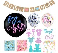 37 Piezas Kit Gender Reveal Party Decoración, Globos Revelacion Genero Bebe Nero, Azul Rosado Globos Bautizo con Confeti, Pancarta de Carta Kraft, Baby Shower Decorazioni per Torta, Boy or Girl