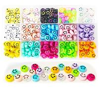 375 cuentas de cara sonriente, cuentas coloridas de 10 mm para hacer joyas, pulseras, suministros de manualidades, 15 estilos