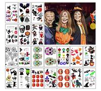 378 PCS Halloween Fiestas Pegatinas, Halloween Tatuajes, Pegatina Temporal, 40 Hojas Halloween Tattoos, Tatuajes de Halloween para Niños, Pegatinas de Halloween, para niños Mascarada Halloween