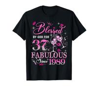 37th Birthday Queen Blessed by God 37 Fabulous Since 1989 Camiseta