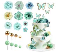 38 decoraciones de mariposa para tartas, flores verdes artificiales, decoración para tartas de cumpleaños, despedidas de soltera, decoración de tartas de boda, decoración de fiesta de mariposa