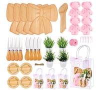 38 piezas de premios de baby shower para ganadores del juego, tabla de queso de bambú, tenedor, esparcidores de mantequilla, posavasos, toalla, bolsa de regalo de plantas artificiales en maceta para