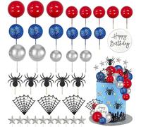 38 Piezas Decoracion de Tarta Cumpleaños Spider, Decoración de pastel de Araña con bolas de telaraña y estrellas, Happy Birthday Topper, Adornos Tartas de Araña para Fiestas de Cumpleaños Niños