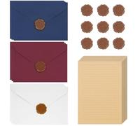 38 unidades de papel de carta vintage con sobre, 9 sobres de lino y sello de cera, 20 papel de carta A5, papel vintage para cartas de amor, bodas, cumpleaños, tarjetas de felicitación