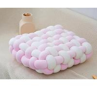 38 x 40 cm Cojín de nudo decorativo (blanco-rosa) | Nudo Funda de Almohada Cuadrada para Sofá Y Sofá Suave Cojín de Acento para Hogar, Oficina, Salón, Dormitorio, Cama