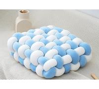 38 x 40 cm Cojín de nudo decorativo (blanco y azul) | Nudo Funda de Almohada Cuadrada para Sofá Y Sofá Suave Cojín de Acento para Hogar, Oficina, Salón, Dormitorio, Cama