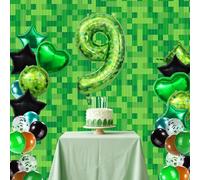 38uds Globos Píxeles, Globos Aluminio con Formas Redondas Cuadradas Corazón Estrella y Números Fondo Cortina Lluvia Suministros Fiestas Temáticas de Juegos para Niños Adultos (Número 9)