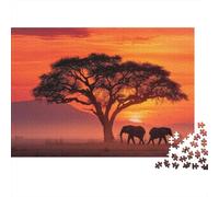 38x26cm/1000pcs Adulto Amanecer Africano, Elefantes y árboles imponentes Rompecabezas Mujeres Hombres Tablero De Madera Enclavamiento De Precisión