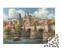 38x26cm/1000pcs Adulto Arquitectura típica de Praga Rompecabezas Mujeres Hombres Tablero De Madera Enclavamiento De Precisión