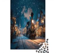 38x26cm/1000pcs Adulto El mágico Tren navideño llega al Pueblo y a la estación de Tren Rompecabezas Mujeres Hombres Tablero De Madera Enclavamiento De Precisión
