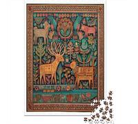 38x26cm/1000pcs Adulto Pintura de Arte Popular Huichol Mexicano de Finales del Siglo XX Rompecabezas Mujeres Hombres Tablero De Madera Enclavamiento De Precisión