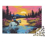 38x26cm/1000pcs Adulto Vaquera Montando a Caballo a través de un río, montañas Rompecabezas Mujeres Hombres Tablero De Madera Enclavamiento De Precisión