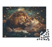 38x26cm/1000pcs Couple de Lions Tender Moment Puzzle Jouet En Bois Cadeau Unique Décoration Intérieure Faune Jeu Éducatif Challenge Toy