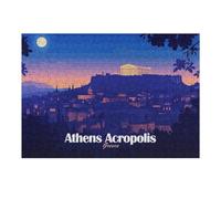38x26cm/1000pcs Rompecabezas Athens Acropolis Greece Nightscape Illustration Rompecabezas para Adultos Juego Práctico Desafío Difícil Oferta como Regalos para Toda La Familia 38x26cm/1000pcs