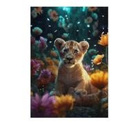 38x26cm/1000pcs Rompecabezas para Adolescentes Magical Floral Lion Cub Rompecabezas para Adultos Juegos Divertidos Una Obra De Arte Diversión En Casa Actividades, 38x26cm/1000pcs