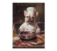 38x26cm/1000pcs Rompecabezas para Adolescentes Rompecabezas Cream French Bulldog Chef Rompecabezas Juguete Decoración De Pared Arte De Pared Regalos Y Cumpleaños Únicos 38x26cm/1000pcs