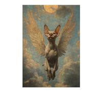 38x26cm/1000pcs Rompecabezas para Adolescentes Winged Sphynx Cat Angelic Sphynx Cat Rompecabezas para Adultos Juegos Divertidos Mejora La Memoria Actividades Divertidas En Casa, 38x26cm/1000pcs