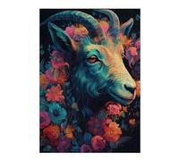 38x26cm/1000pcs Rompecabezas para Adultos Colorful Floral Goat Art Print Rompecabezas para Adultos Juguete Decoración De Pared Regalos para Mujeres 38x26cm/1000pcs