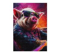 38x26cm/1000pcs Rompecabezas para Adultos Vibrant Pig in Sunglasses Rompecabezas para Adultos Juego Práctico Vacaciones En Casa Matar El Tiempo Desafío Educativo 38x26cm/1000pcs