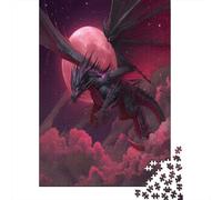 38x26cm/1000pcs Rompecabezas para Adultos Y Adolescentes Black Dragón with Red EyesJuegos Hechos DIY,Luna carmesí Decoración del Hogar.