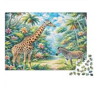 38x26cm/1000pcs Scène de Jungle Avec Girafe Jigsaw Style d'art animalier Puzzles À Faire SOI-même Pour Adultes