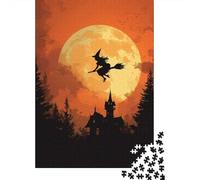 38x26cm/1000pcsBruja Volando en una Escoba Frente a la Luna Llena Rompecabezas De Bricolaje para Adultos Y Multitud De 14 Años En Adelante