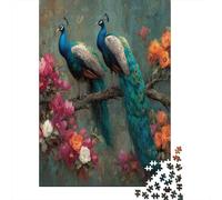 38x26cm/1000pcsDos Elegantes Pavos Reales posados en una Rama en Plena floración Rompecabezas De Bricolaje para Adultos Y Multitud De 14 Años En Adelante
